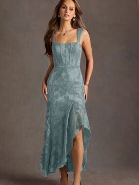 Azazie Atelier Lace High-Low Evening Dress with Square Neck